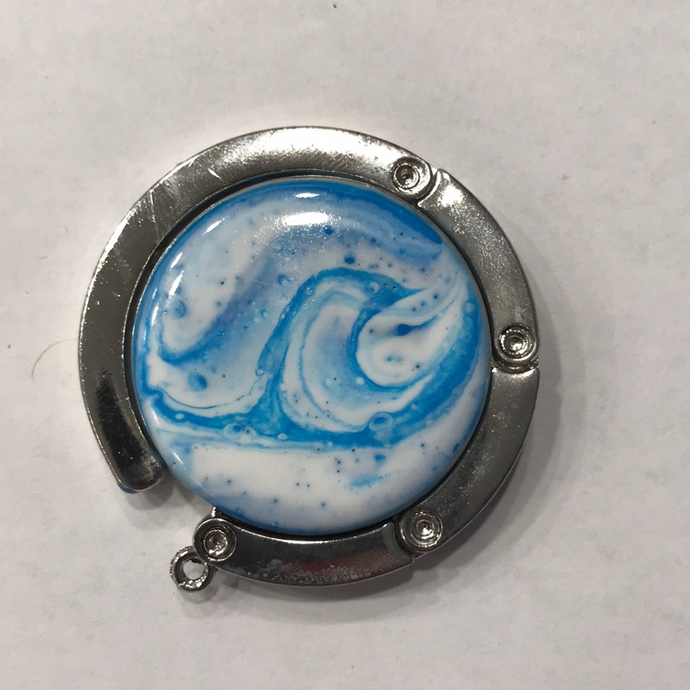Seaside Serenity: Handmade Blue & White Wave Resin Purse Hook - Travel Size